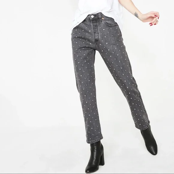 Levi’s 501 Crystal Embellished Crop Jeans 24x28